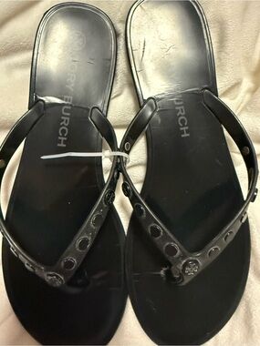 Tory Burch Black Logo Jelly Thong Sandals
